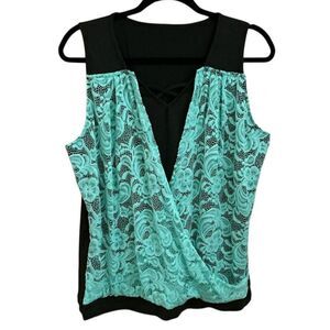 Turquoise Net Tank Top, Tee on Black XL